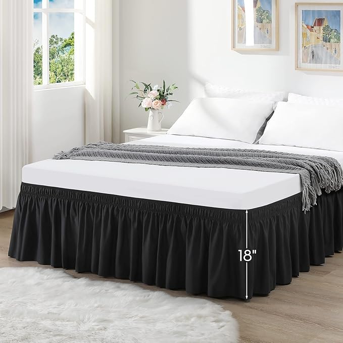 RIMELA Bed Skirt Wrap Around Elastic Dust Ruffles Solid Color Wrinkle and Fade - Image 7