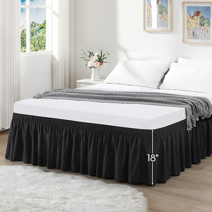 RIMELA Bed Skirt Wrap Around Elastic Dust Ruffles Solid Color Wrinkle and Fade - Image 7