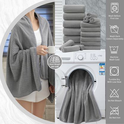 18 piece bath towels set,ultra soft family bathroom showing dimensions