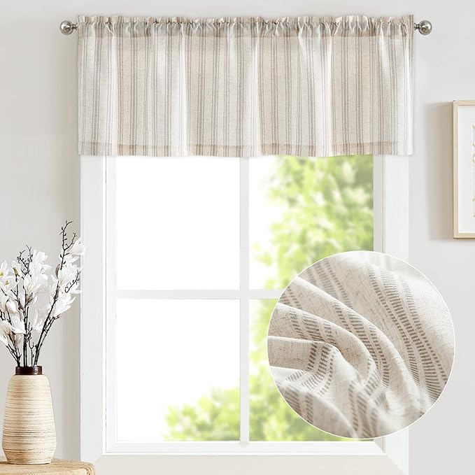 jinchan Striped Valance Farmhouse Window Treatment Linen Textured Drapes - Image 2