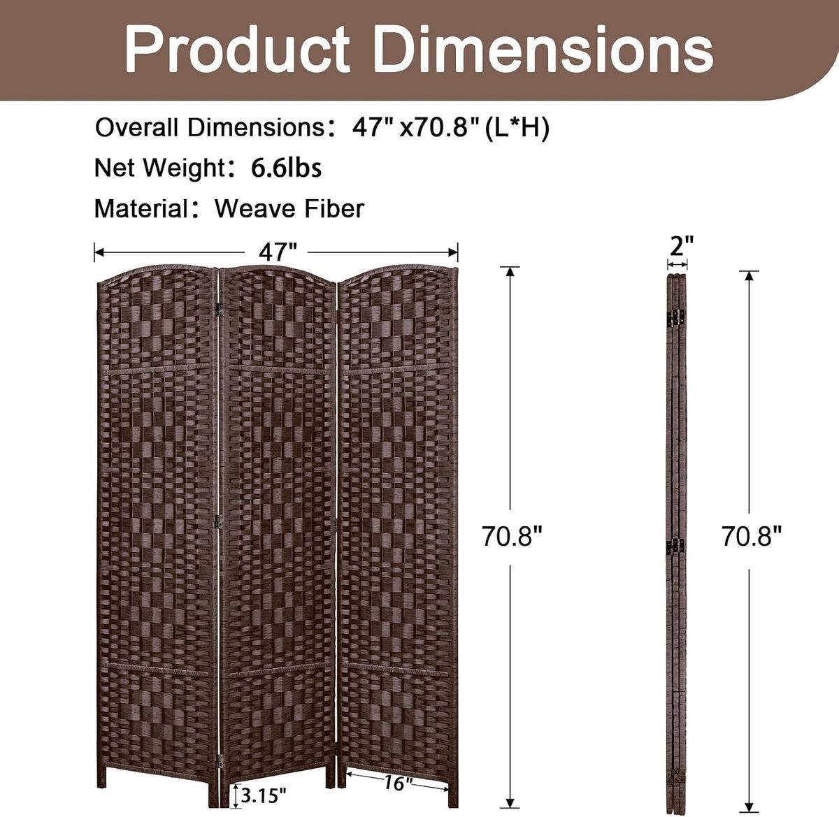 rhf room divider panel,partition room dividers,3panel privacy screen,brown, close-up detail