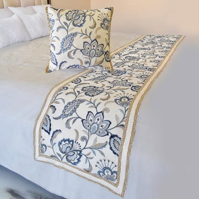 The HomeCentric King/Queen/Twin Blue Designer Queen 74"x18" Bed Runner by TheHomeCentric