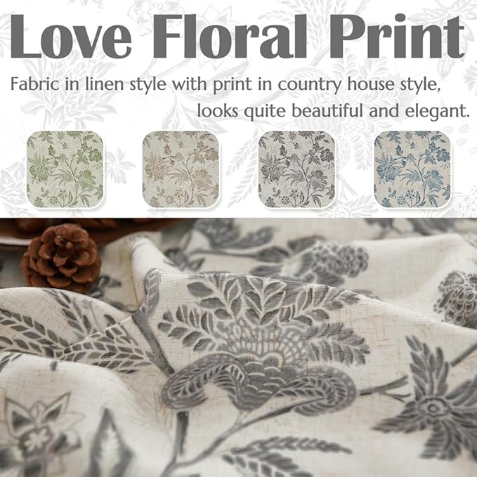 jinchan Floral Linen Tier Curtains 36 Inch Farmhouse Cafe Curtains Rod Pocket - Image 7