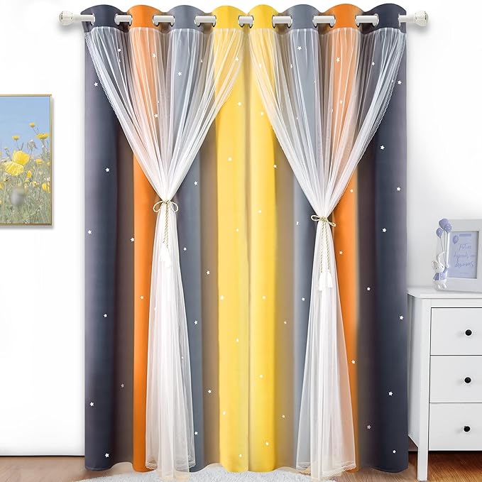 Kinryb Christmas Rainbow Star Cutout Curtain by Kinryb