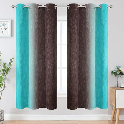 Estelar Textiler Brown and Teal Ombre Blackout Curtains 72 Inches Length - Image 2