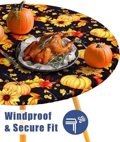 Round Spandex Thanksgiving Tablecloth, Elastic Fitted Waterproof Tablecloths - Image 3