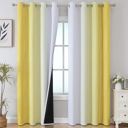 Estelar Textiler Yellow and Greyish White Gradient Blackout Curtains, Thermal by ESTELARTEXTILER