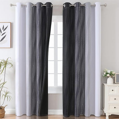 Estelar Textiler Black and Greyish White Ombre Blackout Curtains 90 Inch Length - Image 2