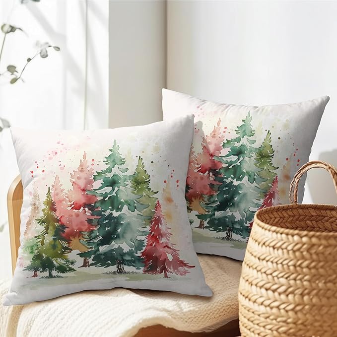 Christmas Tree Outdoor Throw Pillow Cover 24x24 Inch Set of 2 Winter Colorful - Image 5