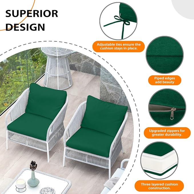 Sundale Outdoor Olefin Deep Seat Cushion Set of 2, Patio Chair Cushion and - Image 4