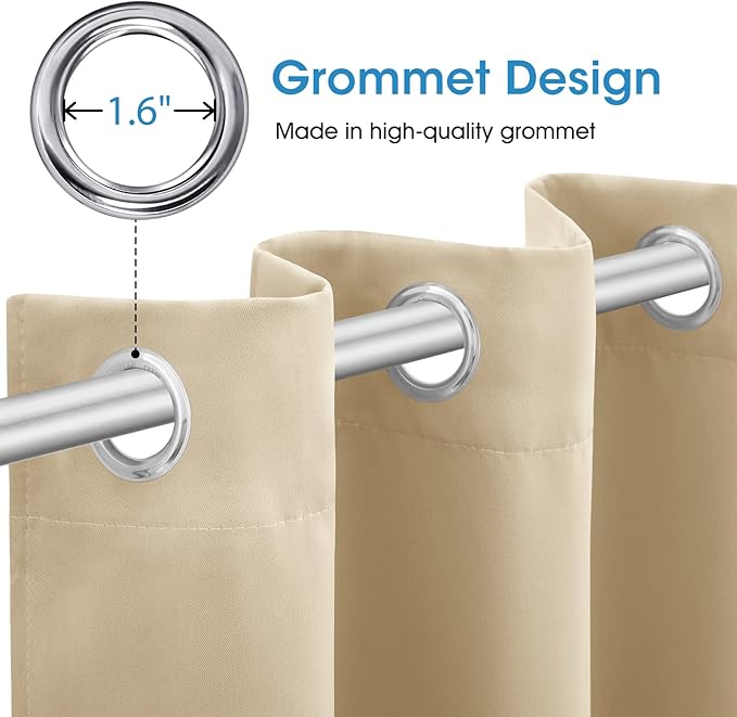 HOMEIDEAS Beige Blackout Curtains 52 X 84 Inch Bedroom Curtains 2 Panels Room - Image 4