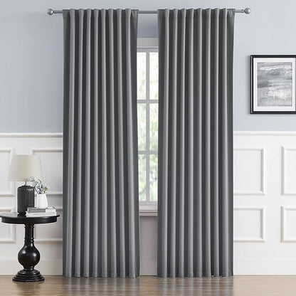 DUALIFE 90 Inch Curtains Grey Thermal Insulated Blackout Curtains, Back Tab and by DUALIFE