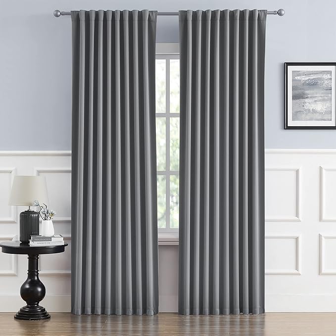 DUALIFE Thermal Insulated Gray Blackout Curtain Panels 96 Inches Long, Back Tab by DUALIFE