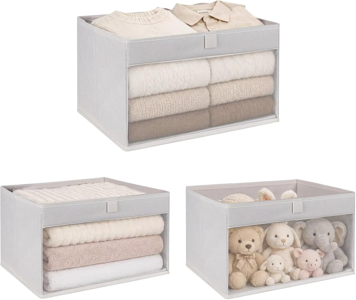 wuike closet storage bins with clear window, beige, main product view