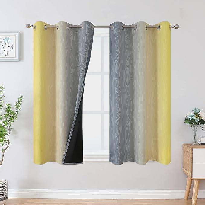 Estelar Textiler Yellow and Grey Blackout Curtains 54 Inch Length, Light by ESTELARTEXTILER