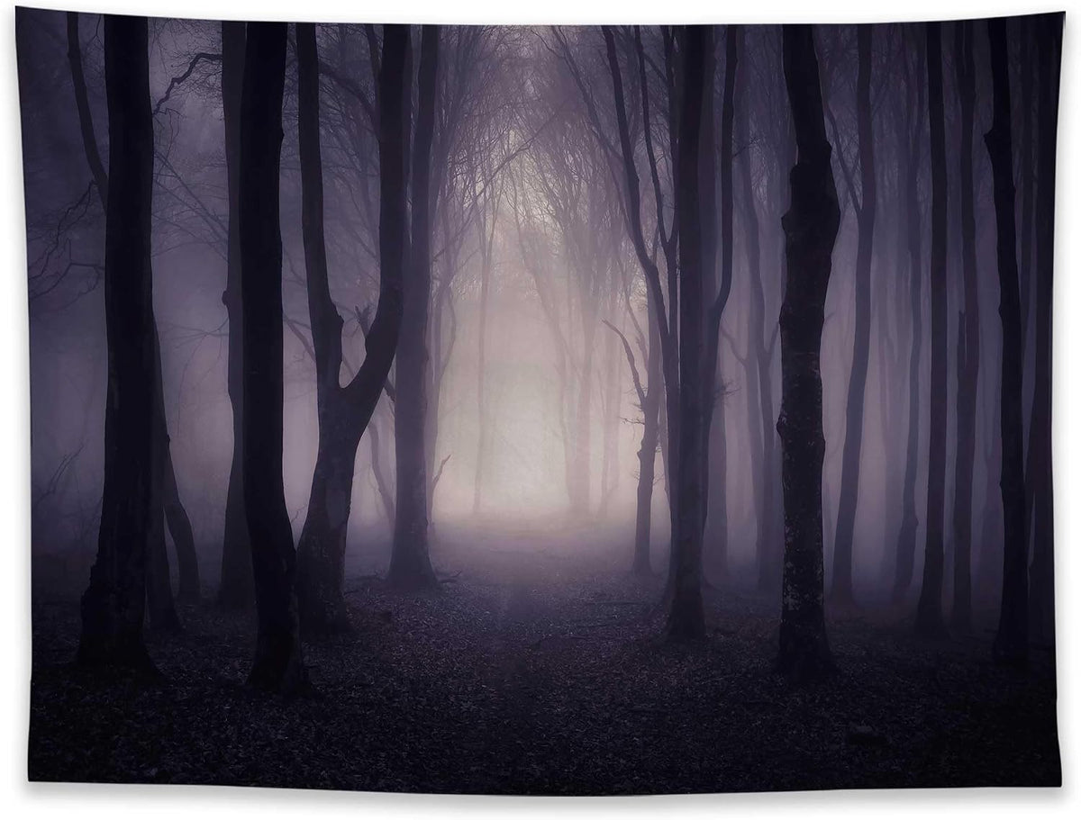 Allenjoy 96" x 72" Halloween Misty Forest Photography Backdrop with Photo Booth Props, Party Decorations, Supplies and Favors