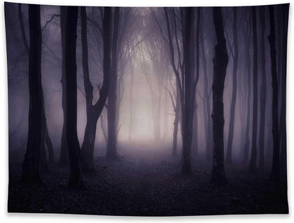 Allenjoy 96" x 72" Halloween Misty Forest Photography Backdrop with Photo Booth Props, Party Decorations, Supplies and Favors
