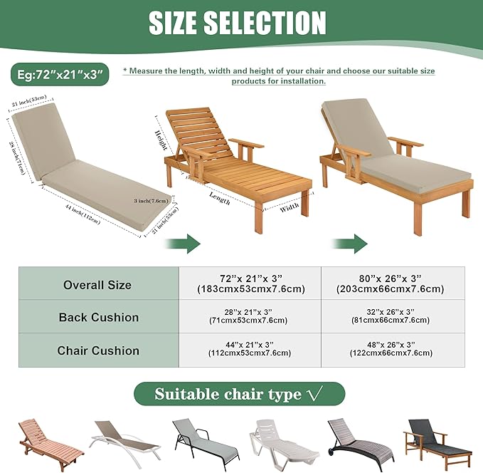 Chaise Lounge Cushions Outdoor Set of 2 - Image 3