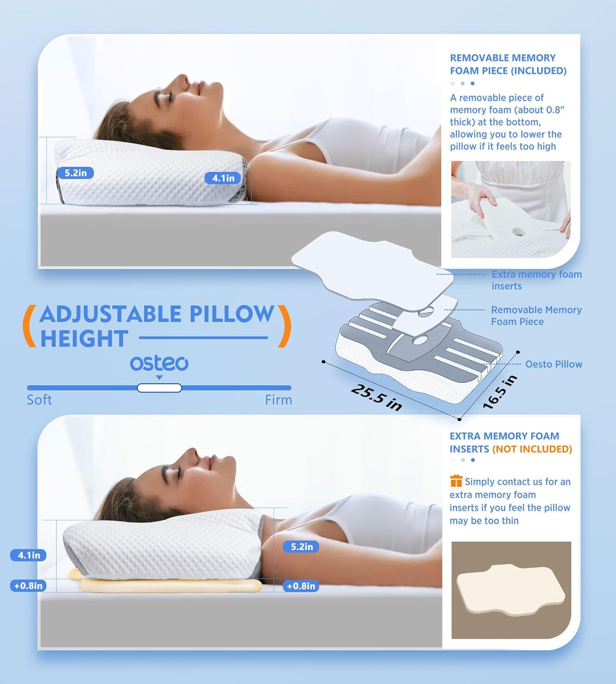 osteo cervical pillow for neck pain relief, hollow, side view