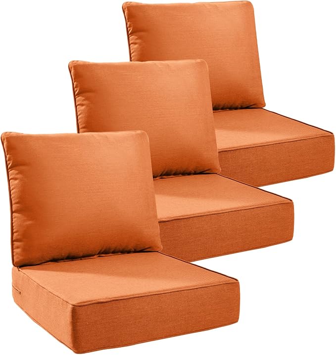 6" Thick Outdoor Cushions 24x24x6, 3-Set Deep Seat Patio Cushions by Pugire
