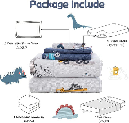DJY Cotton Twin Bedding Set, Dinosaur Cars Reversible Twin Comforter Set - Image 7