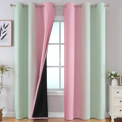 Estelar Textiler Sage Green and Pink Room Darkening Blackout Curtains 84 Inch by ESTELARTEXTILER