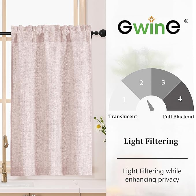 Gwine Blush Pink Kitchen Curtains 36 Inch Length 2 Panels, Light Filtering - Image 2