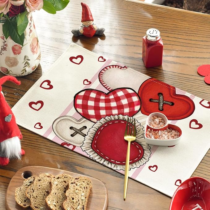 Artoid Mode Heart-Shaped Buttons Valentine Placemats Set of 4, 12x18 Inch - Image 2