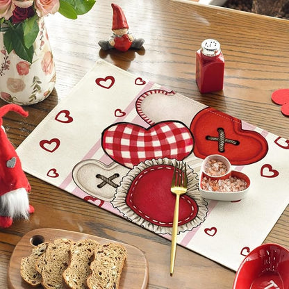 Artoid Mode Heart-Shaped Buttons Valentine Placemats Set of 4, 12x18 Inch - Image 2