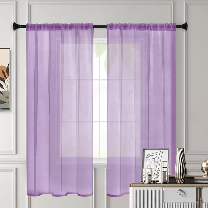 Sheer Curtains 45 Inches Long 2 Panels, Rod Pocket Short Curtain - Image 3