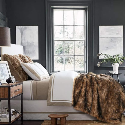 Luxury Plush Faux Fur Throw Blanket, Long Pile Brown - Image 5