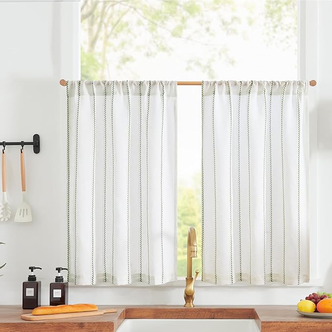 jinchan Linen Striped Kitchen Curtains Tier Cafe Curtains by JINCHAN
