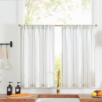 jinchan Linen Striped Kitchen Curtains Tier Cafe Curtains by JINCHAN