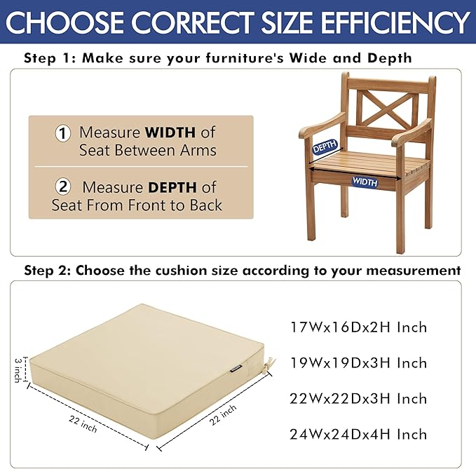 Outdoor Chair Cushions 22 x 22 Inch Waterproof Patio Chair Cushions - Image 4