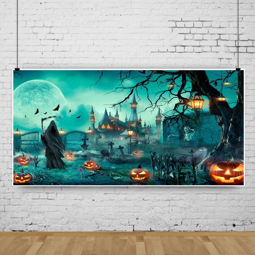 20x10ft Halloween Night Backdrop Moonlit Halloween Castle Photography Backgro...