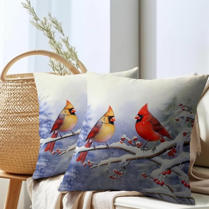 Cardinal Birds Throw Pillow Cover Winter Sweet Bird Pillowcase 24x24 Inch Set - Image 7
