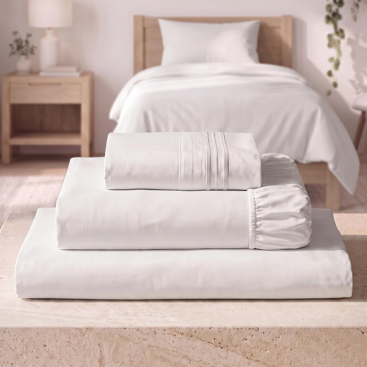 mellanni iconic 3-piece bed sheet set, 16" deep, main product view