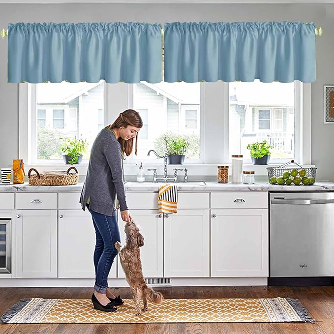 Blue Valances 2 Panels for Windows Kitchen Valance Toppers for Bedroom Living by HighQualityCurtains