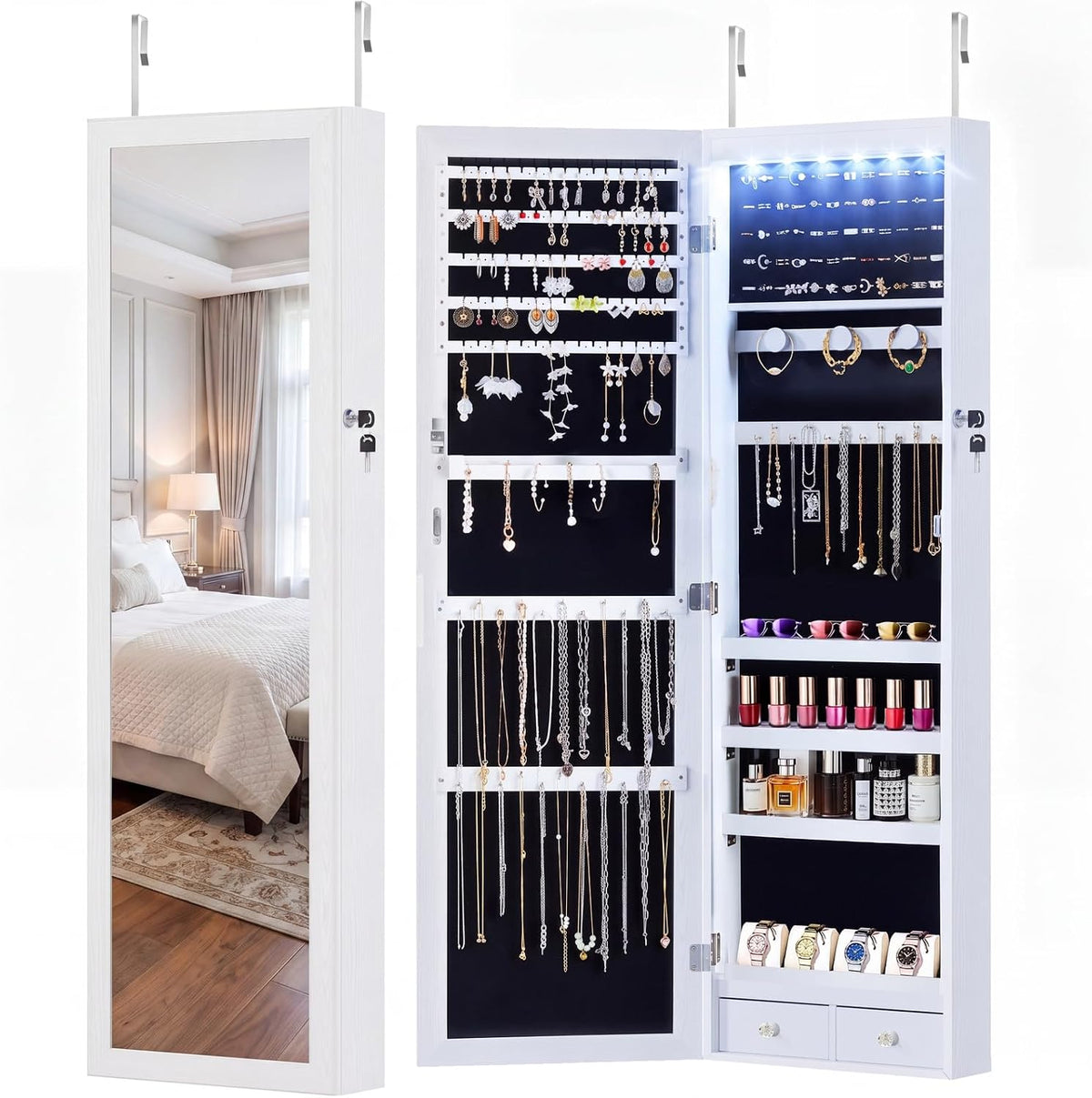 dumos jewelry organizer mirror, 6 leds jewelry armoire, main product view