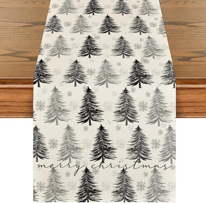 Artoid Mode Xmas Trees Snowflake Christmas Table Runner, Seasonal Winter by ArtoidMode
