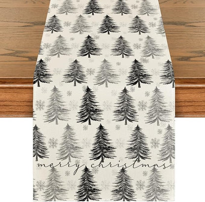 Artoid Mode Xmas Trees Snowflake Christmas Table Runner, Seasonal Winter by ArtoidMode