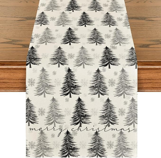Artoid Mode Xmas Trees Snowflake Christmas Table Runner, Seasonal Winter by ArtoidMode