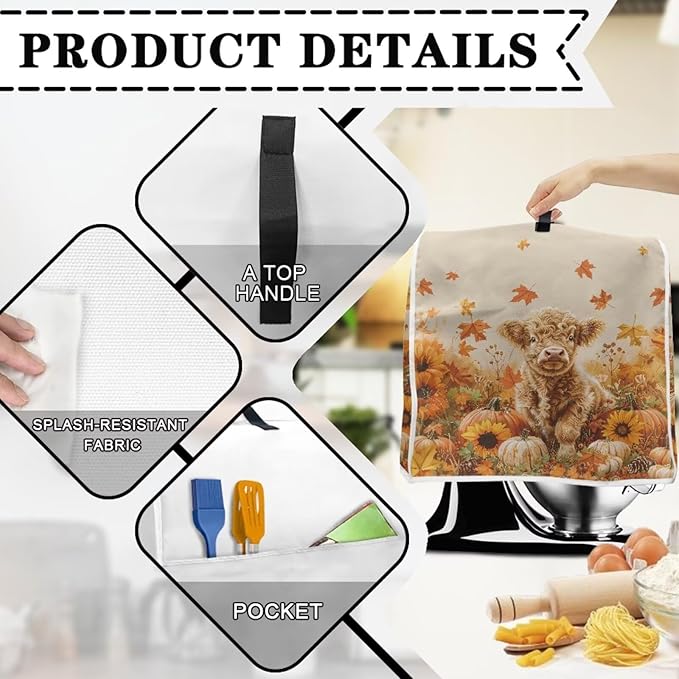 Highland Cow Stand Mixer Cover 4.5-5 Quart Pumpkin Kitchen Appliance Covers - Image 3