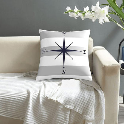 Myshe Square Nautical Navy Blue Compass On Silver Gray and White Stripes Throw - Image 8