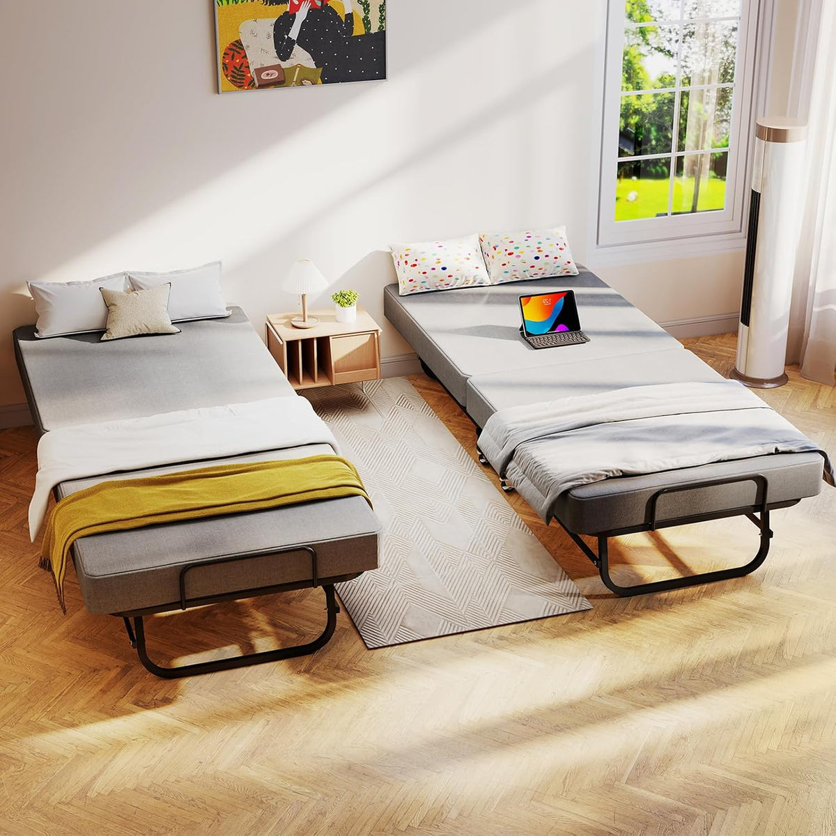 folding bed with mattress for adults, portable foldable shown in use