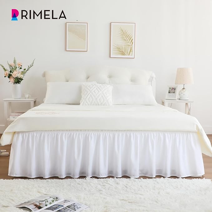 RIMELA White Bed Skirt King Size 18 Inch Drop, Elastic Bed Skirting - Image 4