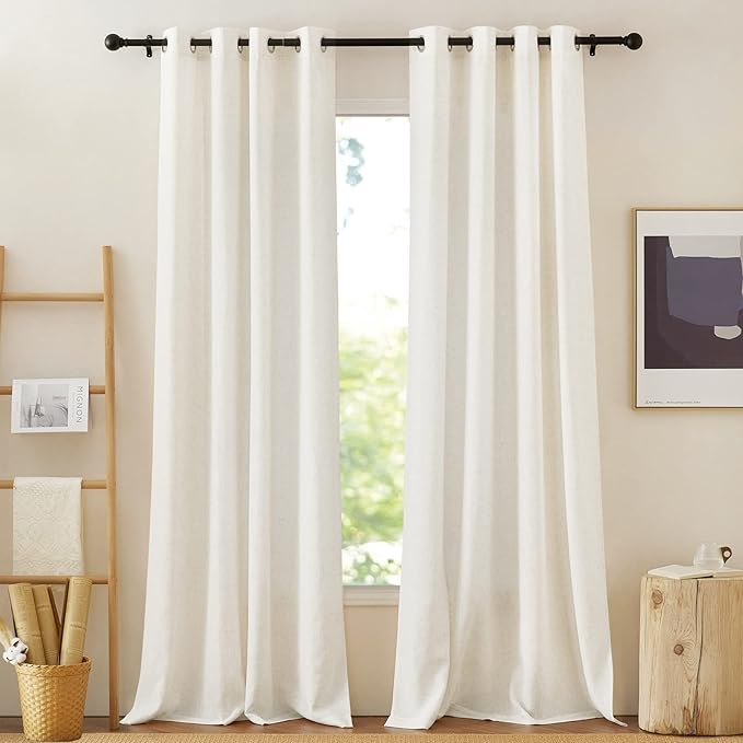 NICETOWN Linen Burlap Curtains Extra Long 120 inch, Grommet Privacy by NICETOWN