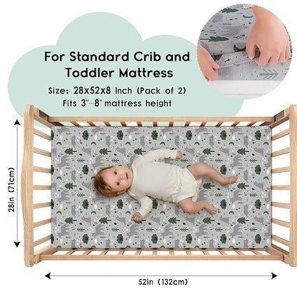 Yoofoss Baby Crib Sheets for Boys Girls, Fitted Crib Sheet 2 Pack for Standard - Image 2