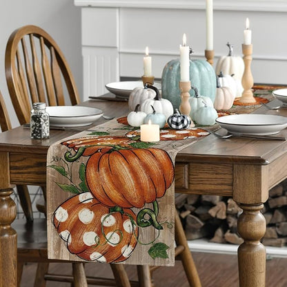 Artoid Mode Polka Dot Pumpkins Vine Fall Table Runner, Seasonal Autumn - Image 3