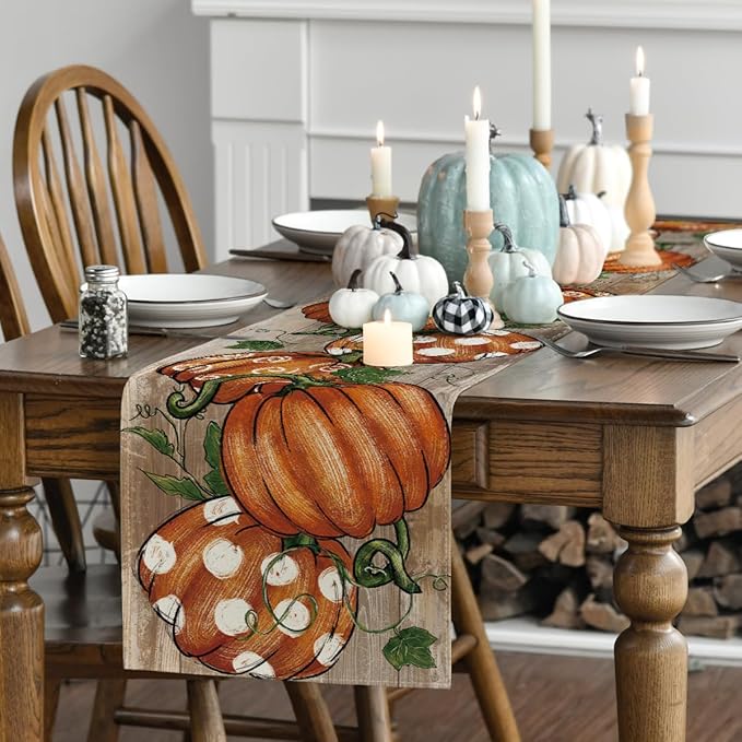 Artoid Mode Polka Dot Pumpkins Vine Fall Table Runner, Seasonal Autumn - Image 3